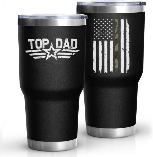 Dad Gifts for Men TOP DAD Tumbler 30 Oz Stainless Steel Insulated Cup Tumbler Coffee Mug with Lid and Straw Mens Father''S Day, Christmas and Birthday Gifts Idea