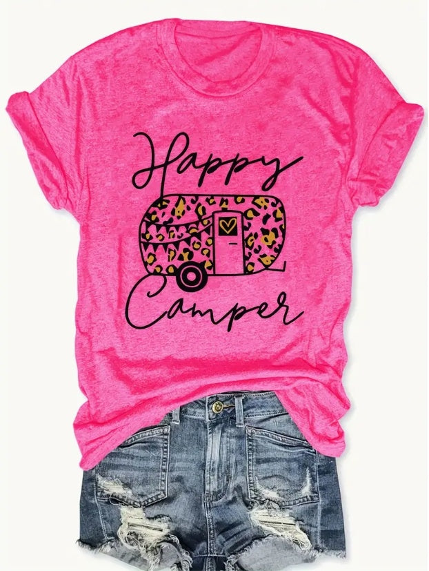 Car - Printed Round Neck T-Shirt Casual And Loose - Daily Wear - Women's Clothing