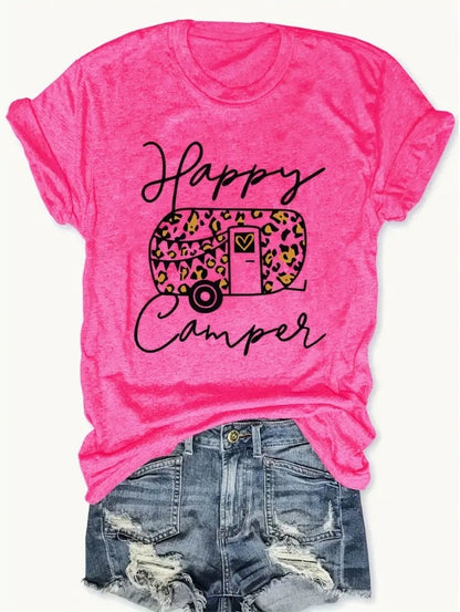 Car - Printed Round Neck T-Shirt Casual And Loose - Daily Wear - Women's Clothing