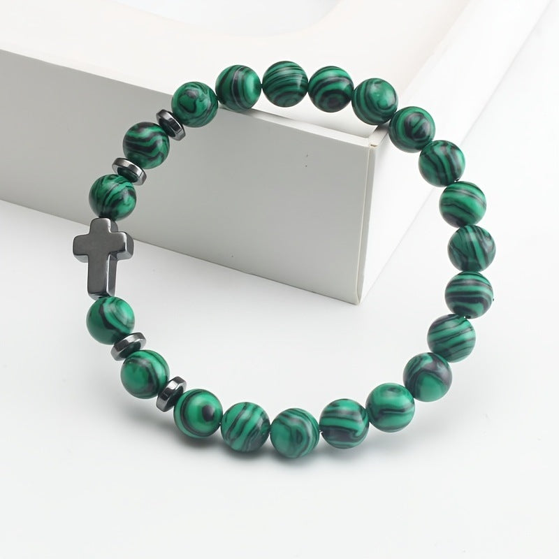 Cross Faith Color Malachite Beaded Bracelet