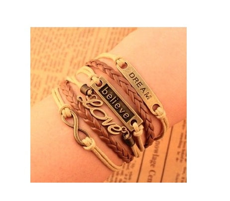 Retro LOVE dream 8 word faith fashion bright leather rope hand-woven multi-layer hand