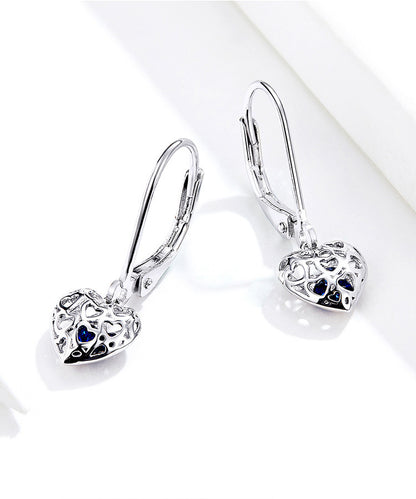 S925 Sterling Silver Stud Earrings Hollow Heart Shaped Earrings