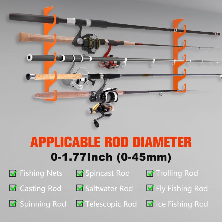 3pcs Fishing Rod Rack Orange, Rubber Coated Metal Fishing Rod Rack, Living Room Wall Display Rack, Horizontal Wall Storage Rack, Garden Villas Fishing Rod Rack For Living Room, Garage, Bedroom Fishing