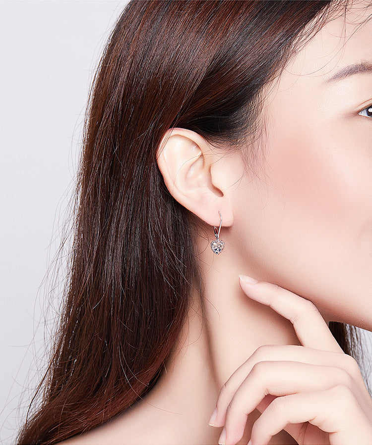 S925 Sterling Silver Stud Earrings Hollow Heart Shaped Earrings