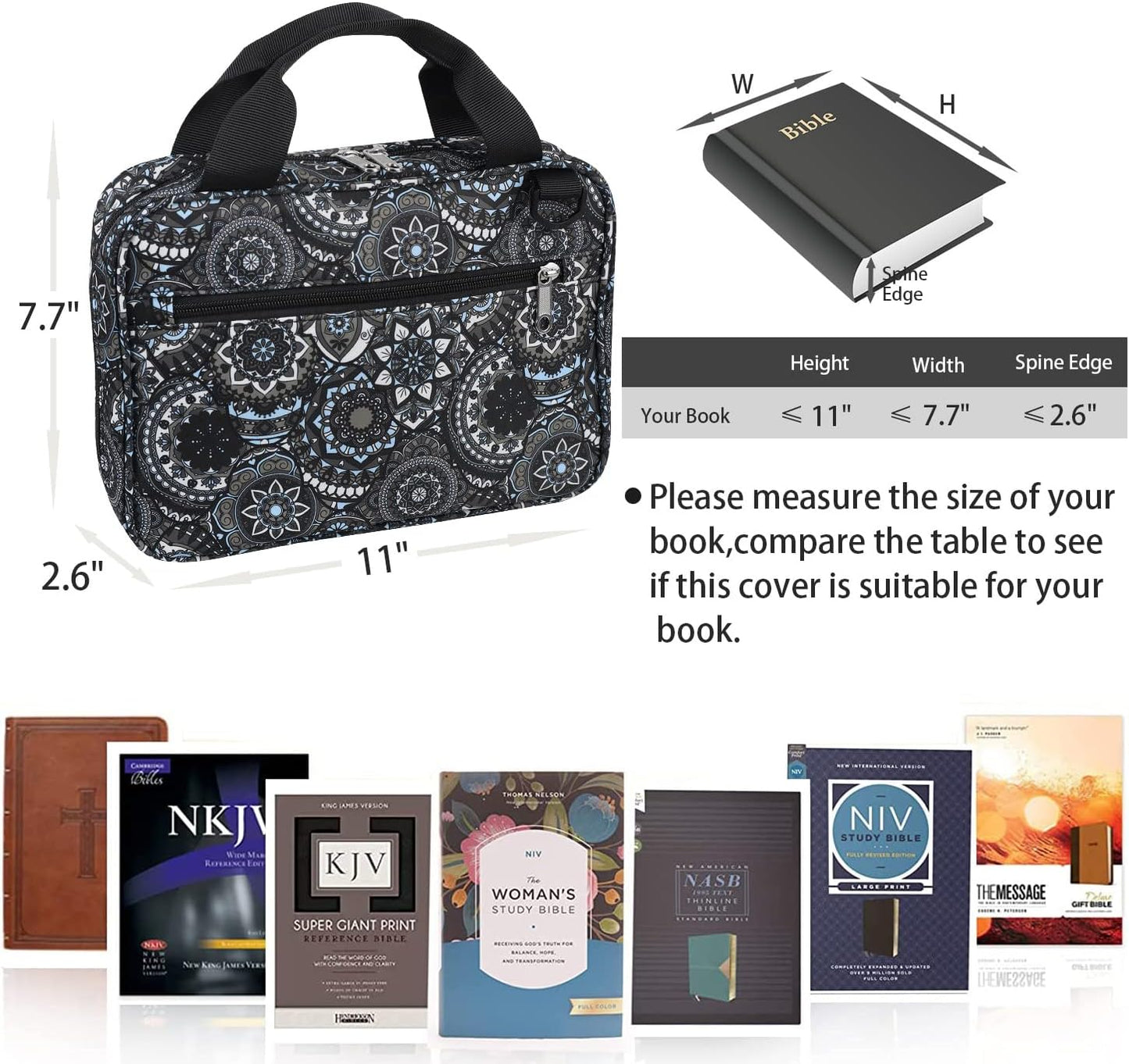 Bible Covers for Women Girls Bible Case Large Size with Pockets Strap Zipper Lds