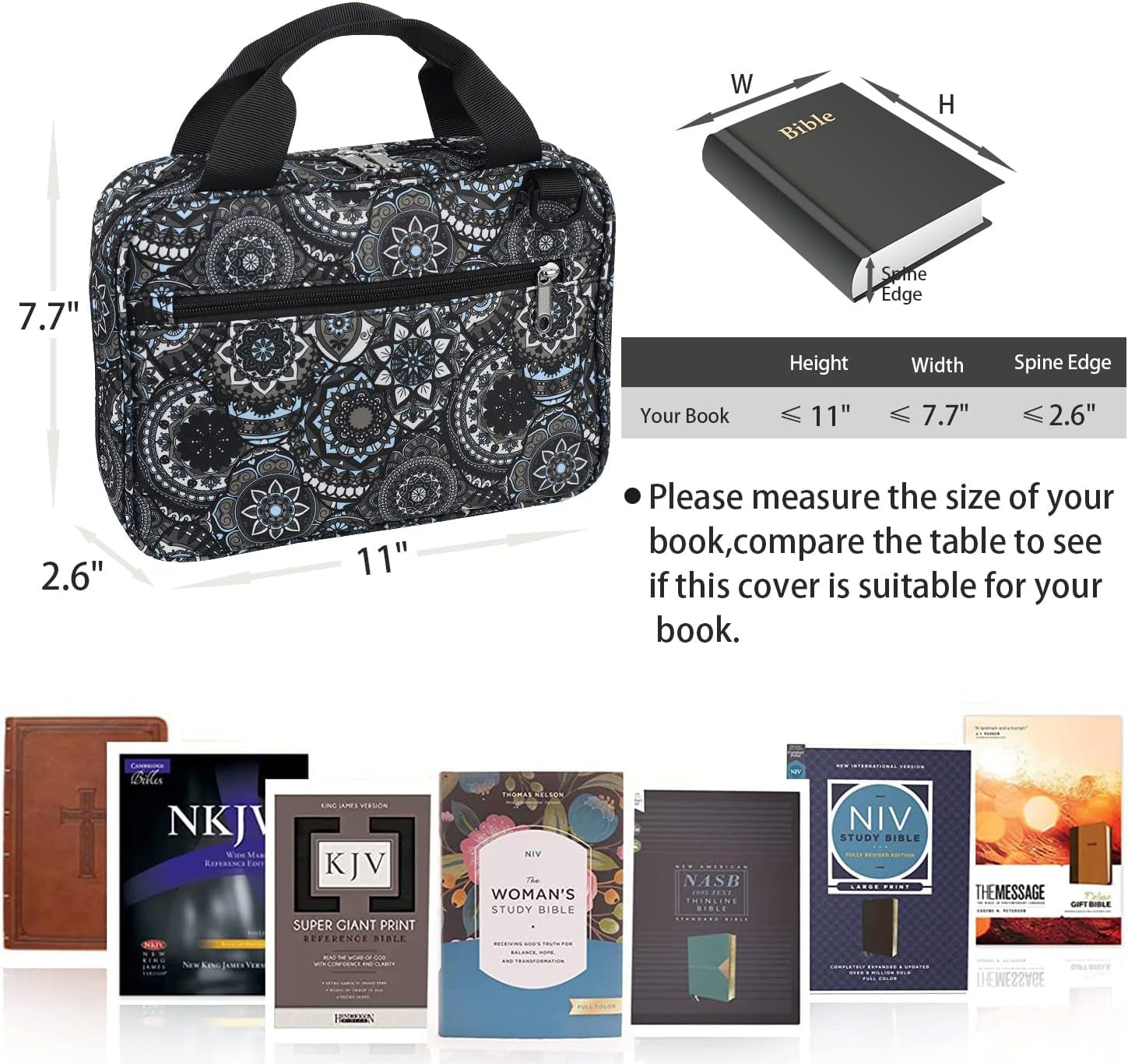 Bible Covers for Women Girls Bible Case Large Size with Pockets Strap Zipper Lds