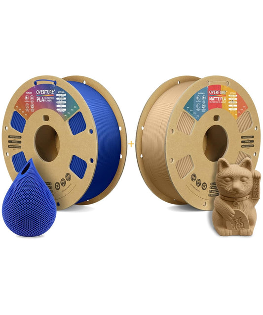 OVERTURE Blue PLA and Brown Matte PLA Filament fit Most FDM 3D Printers, 1kg per Spool, Pack of 2
