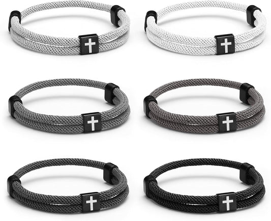 6 Pcs Braided Cross Bracelet Adjustable Rope Jesus Bracelet Christian Religious Gift for Men Women WWJD Wristband Metal Knot