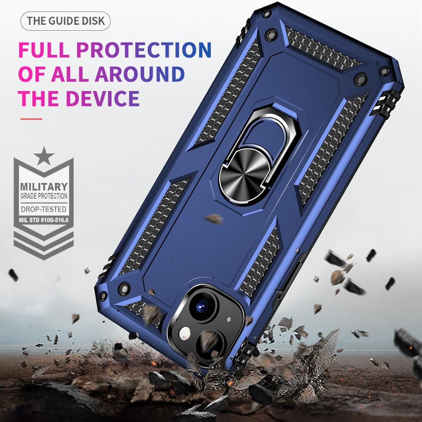Yiakeng for iPhone 15 Case: iPhone 15 Phone Case with HD Screen Protector - Military Grade Protective Cases with Ring for iPhone 15(Blue)