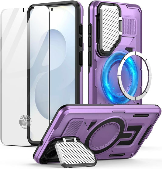 MMHUO for Samsung S25 Edge Case with Adjustable Camera Protector & Screen Protector,[Compatible with MagSafe] [Military Grade Protection] Shockproof Phone Case for Samsung Galaxy S25 Edge,Purple
