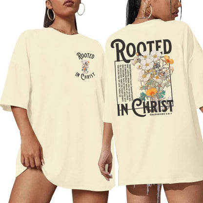 Christian Shirt Women Jesus Oversized Tshirt Rooted in Christ Graphics Tees Tops