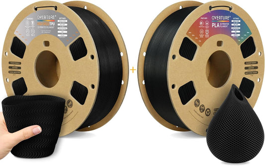 OVERTURE 3D Printer Filament 2kg, High Speed TPU Filament and PLA Filament Fit Most FDM 3D Printers, 1kg per Spool, Pack of 2,High Speed TPU Black+PLA Black