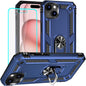 Yiakeng for iPhone 15 Case: iPhone 15 Phone Case with HD Screen Protector - Military Grade Protective Cases with Ring for iPhone 15(Blue)
