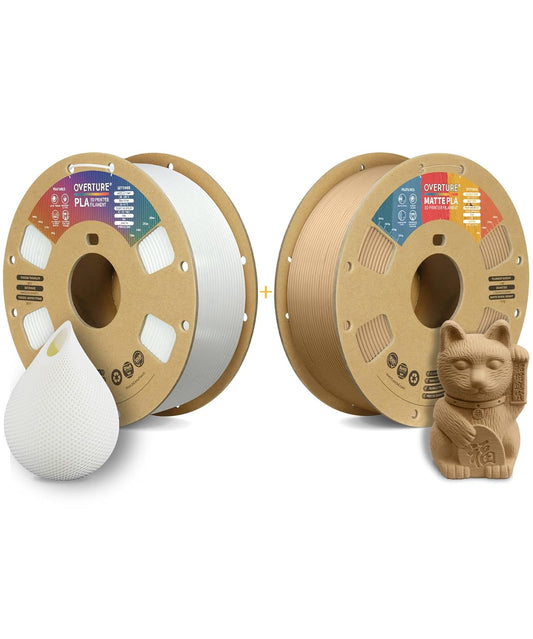 OVERTURE White PLA and Brown Matte PLA Filament fit Most FDM 3D Printers, 1kg per Spool, Pack of 2