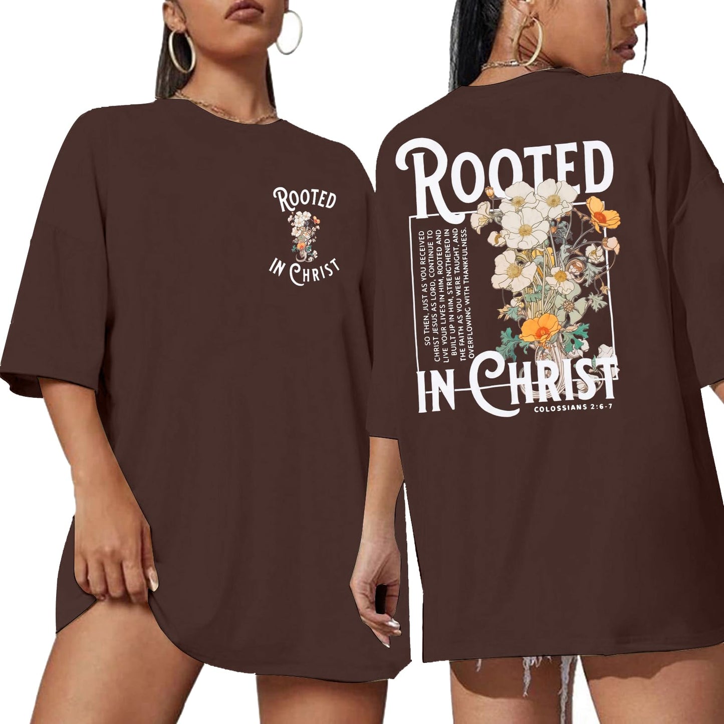 Christian Shirt Women Jesus Oversized Tshirt Rooted in Christ Graphics Tees Tops