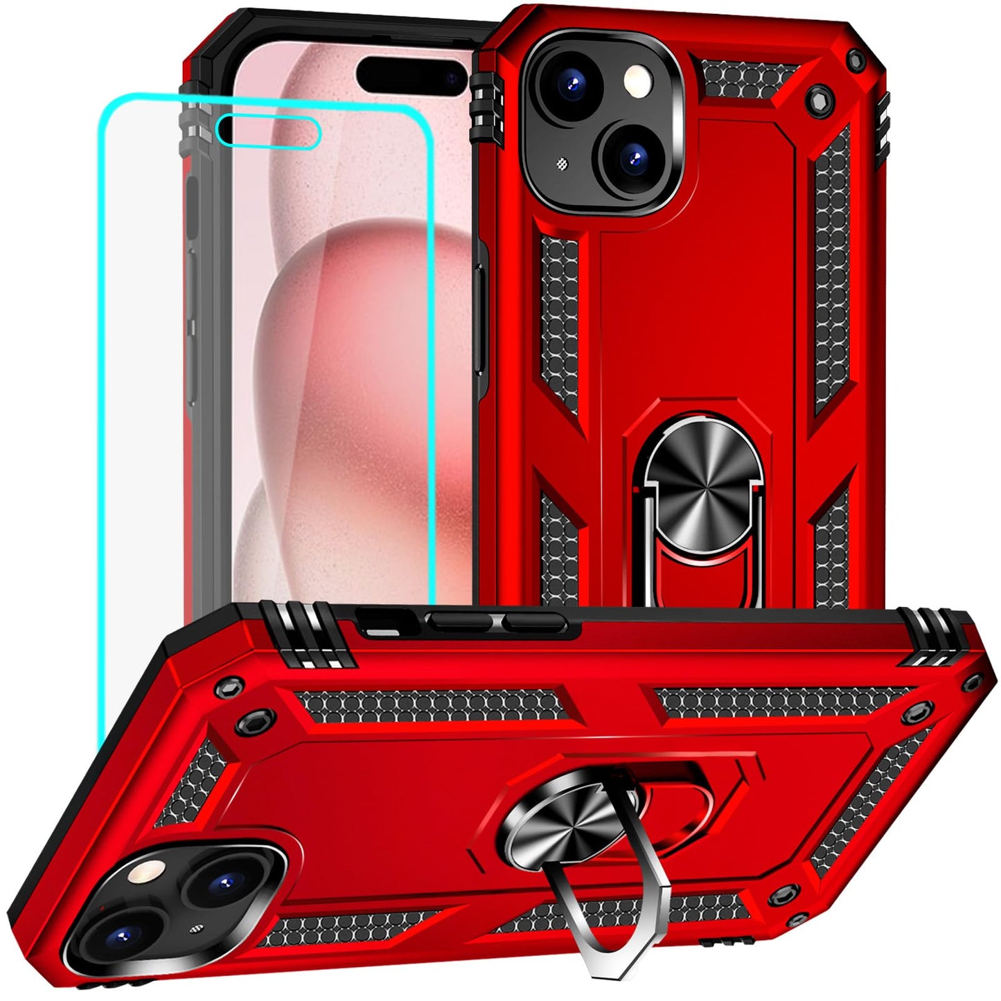 Yiakeng for iPhone 15 Case: iPhone 15 Phone Case with HD Screen Protector - Military Grade Protective Cases with Ring for iPhone 15(Blue)