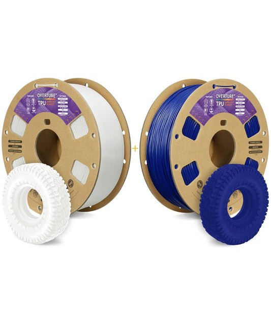 OVERTURE 3D Printer Filament 2kg, TPU Filament Fit Most FDM 3D Printers, 1kg per Spool, Pack of 2, TPU White+TPU Blue