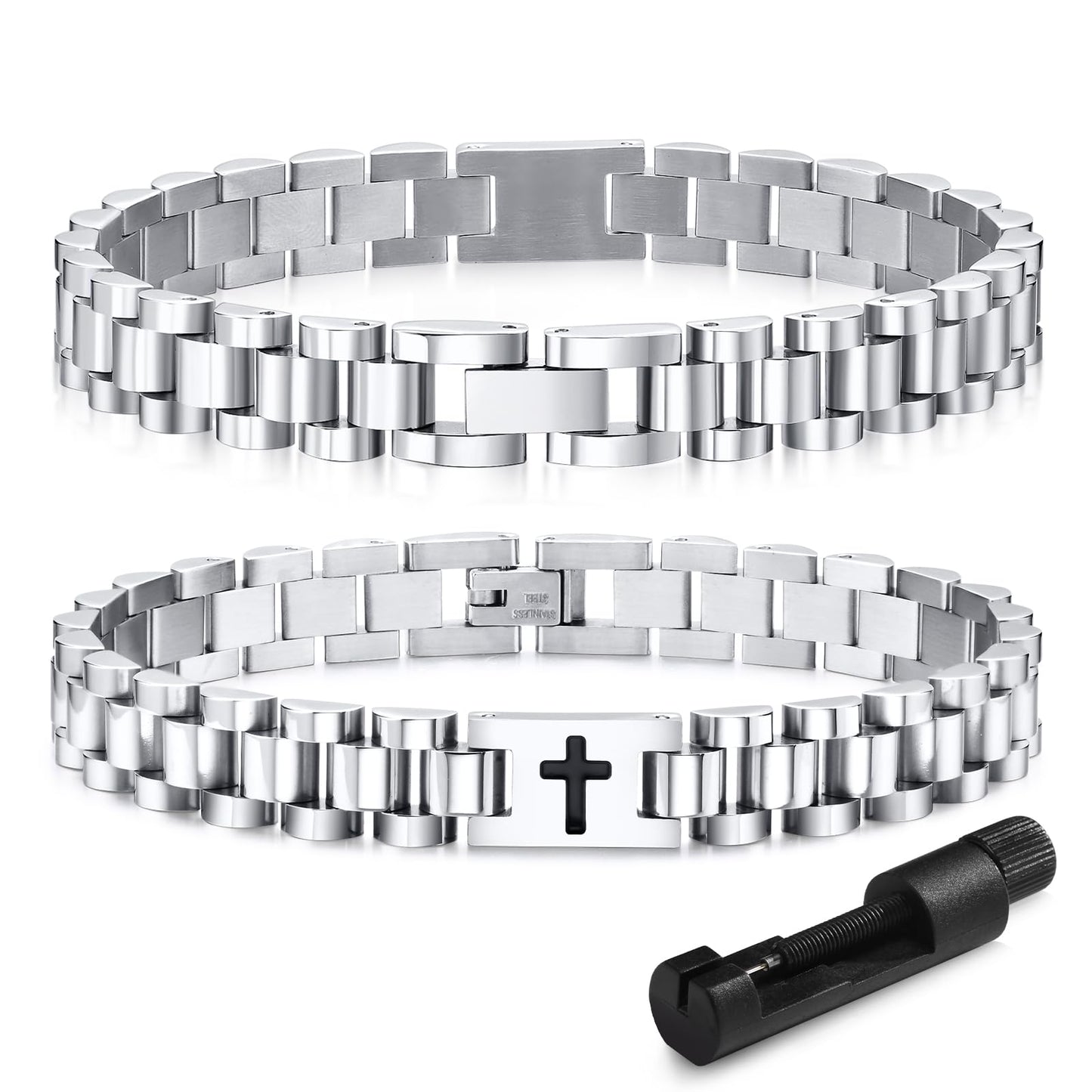 VNOX Personalized Religious Jewelry-Engraved Inspirational Christian Faith Bible Verse Quote Wristbands Elegant Link Bracelet Encouragement Gift,Cassic Watch Band Strap Design