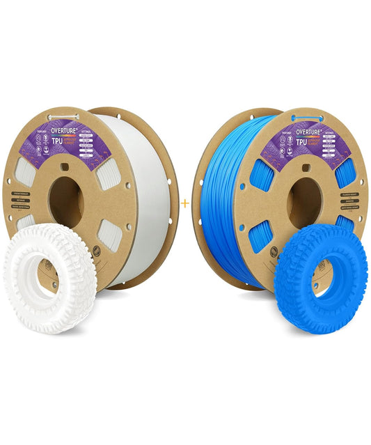 OVERTURE 3D Printer Filament 2kg, TPU Filament Fit Most FDM 3D Printers, 1kg per Spool, Pack of 2, TPU White+TPU Digital Blue