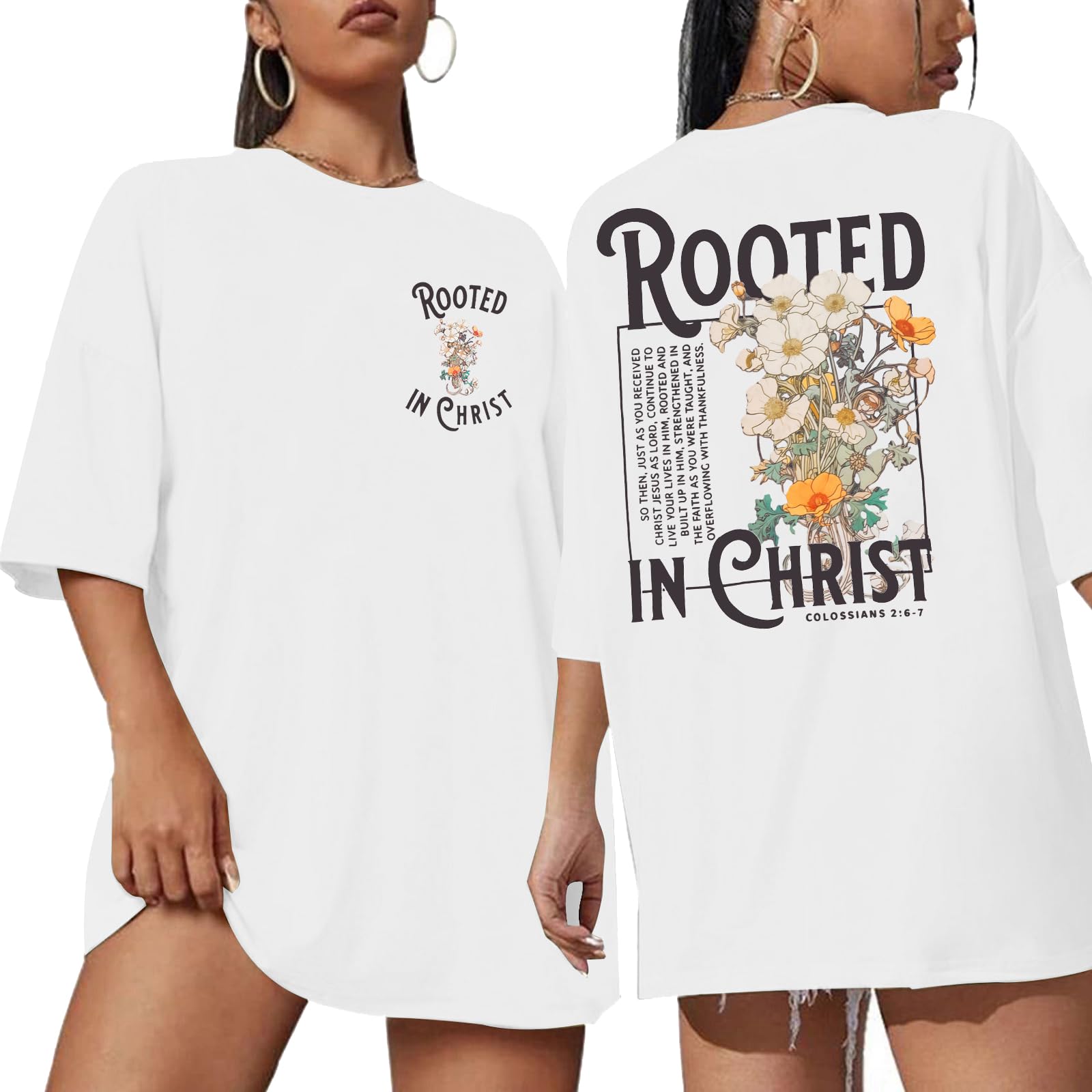 Christian Shirt Women Jesus Oversized Tshirt Rooted in Christ Graphics Tees Tops