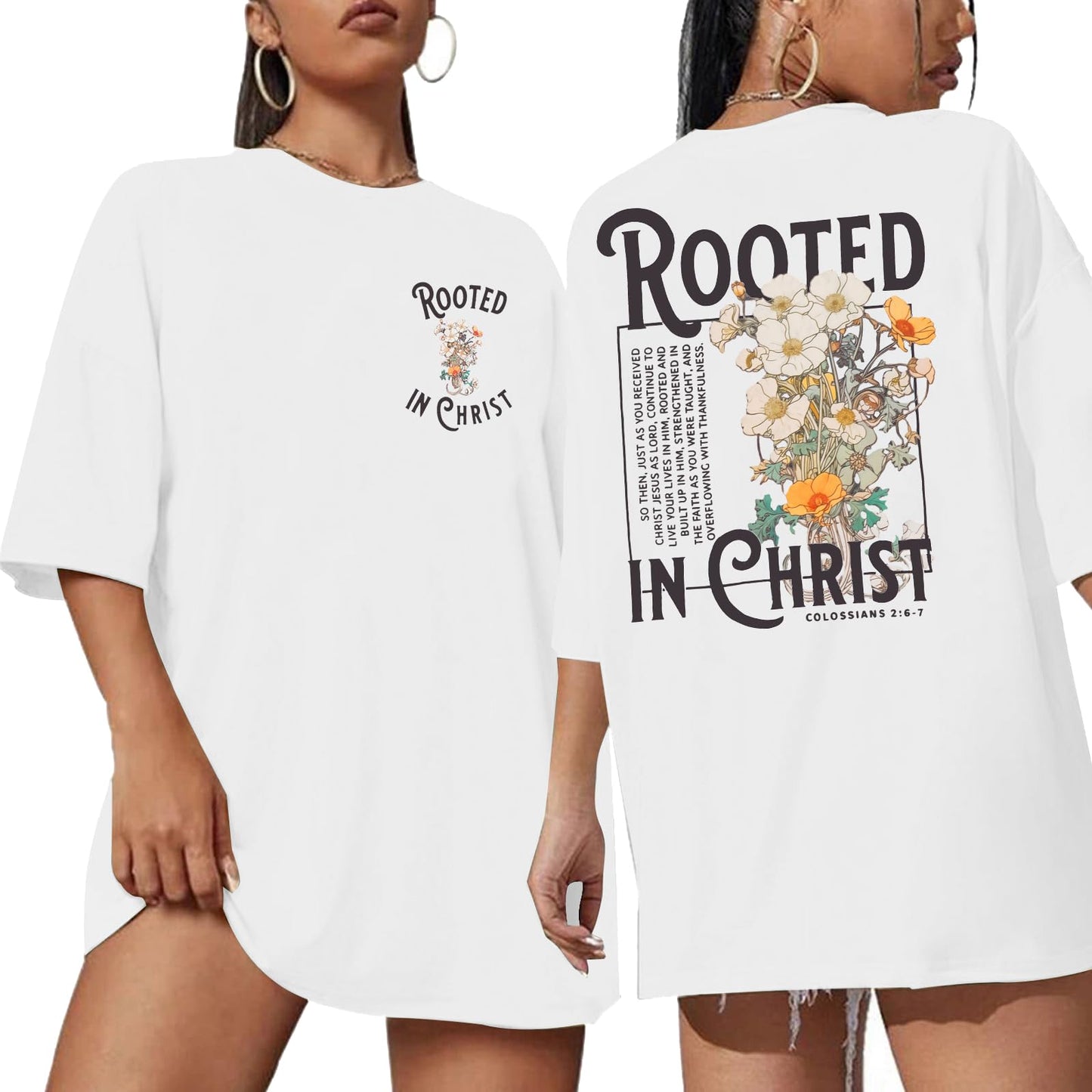 Christian Shirt Women Jesus Oversized Tshirt Rooted in Christ Graphics Tees Tops