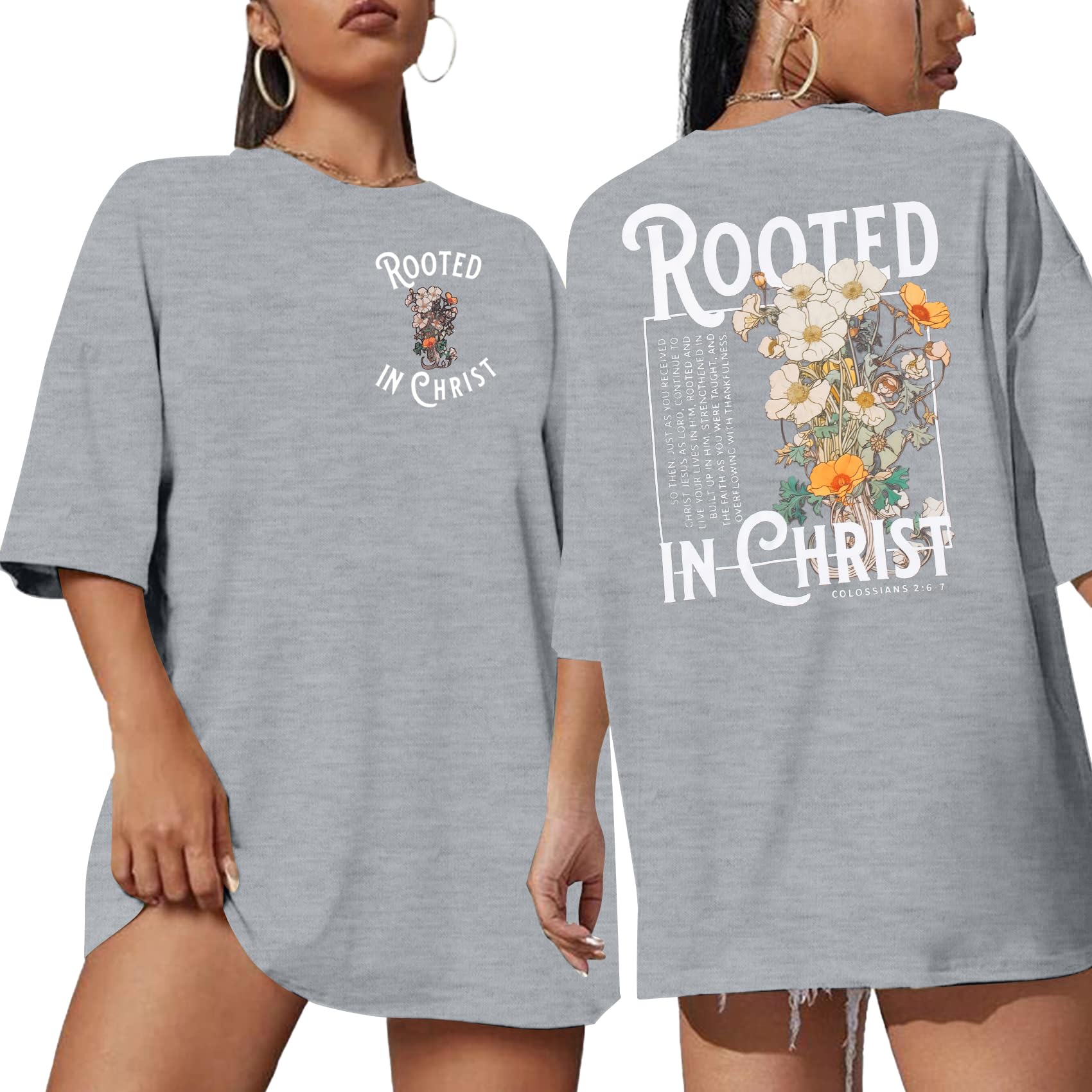 Christian Shirt Women Jesus Oversized Tshirt Rooted in Christ Graphics Tees Tops