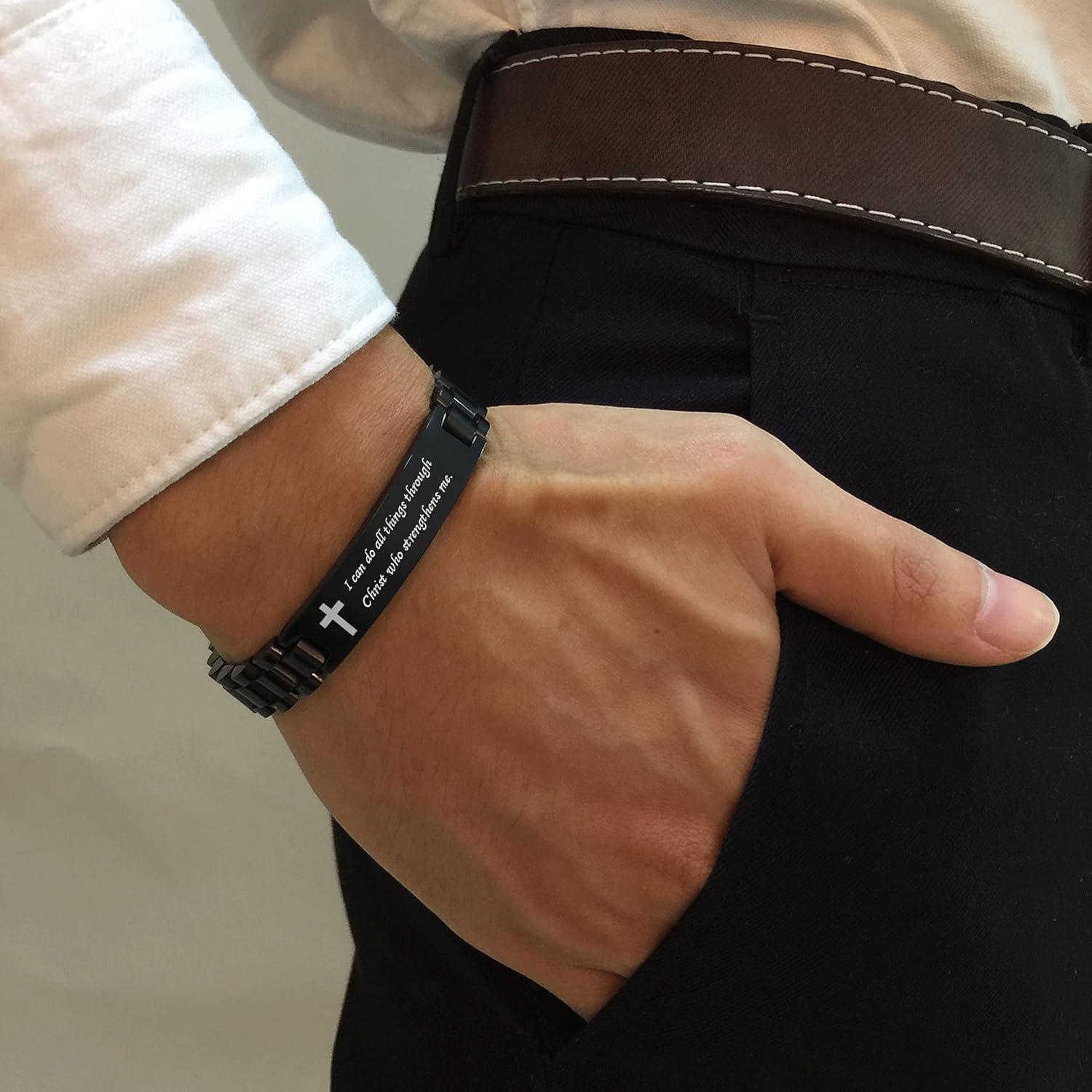 VNOX Personalized Religious Jewelry-Engraved Inspirational Christian Faith Bible Verse Quote Wristbands Elegant Link Bracelet Encouragement Gift,Cassic Watch Band Strap Design