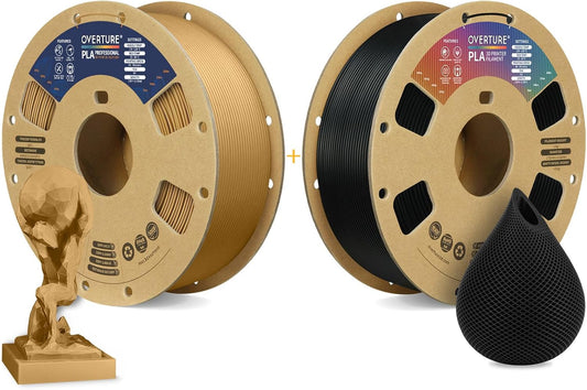 OVERTURE 3D Printer Filament 2kg, PLA Plus Filament and PLA Filament Fit Most FDM 3D Printers, 1kg per Spool, Pack of 2, PLA Plus Brown+PLA Black