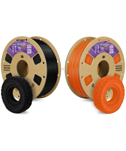 OVERTURE 3D Printer Filament 2kg, TPU Filament, 1kg per Spool, Pack of 2, Black+Orange