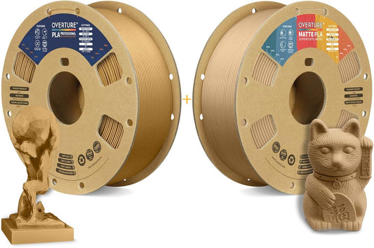 OVERTURE 3D Printer Filament 2kg, PLA Plus Filament and PLA Filament Fit Most FDM 3D Printers, 1kg per Spool, Pack of 2, PLA Plus Brown+Matte PLA Brown