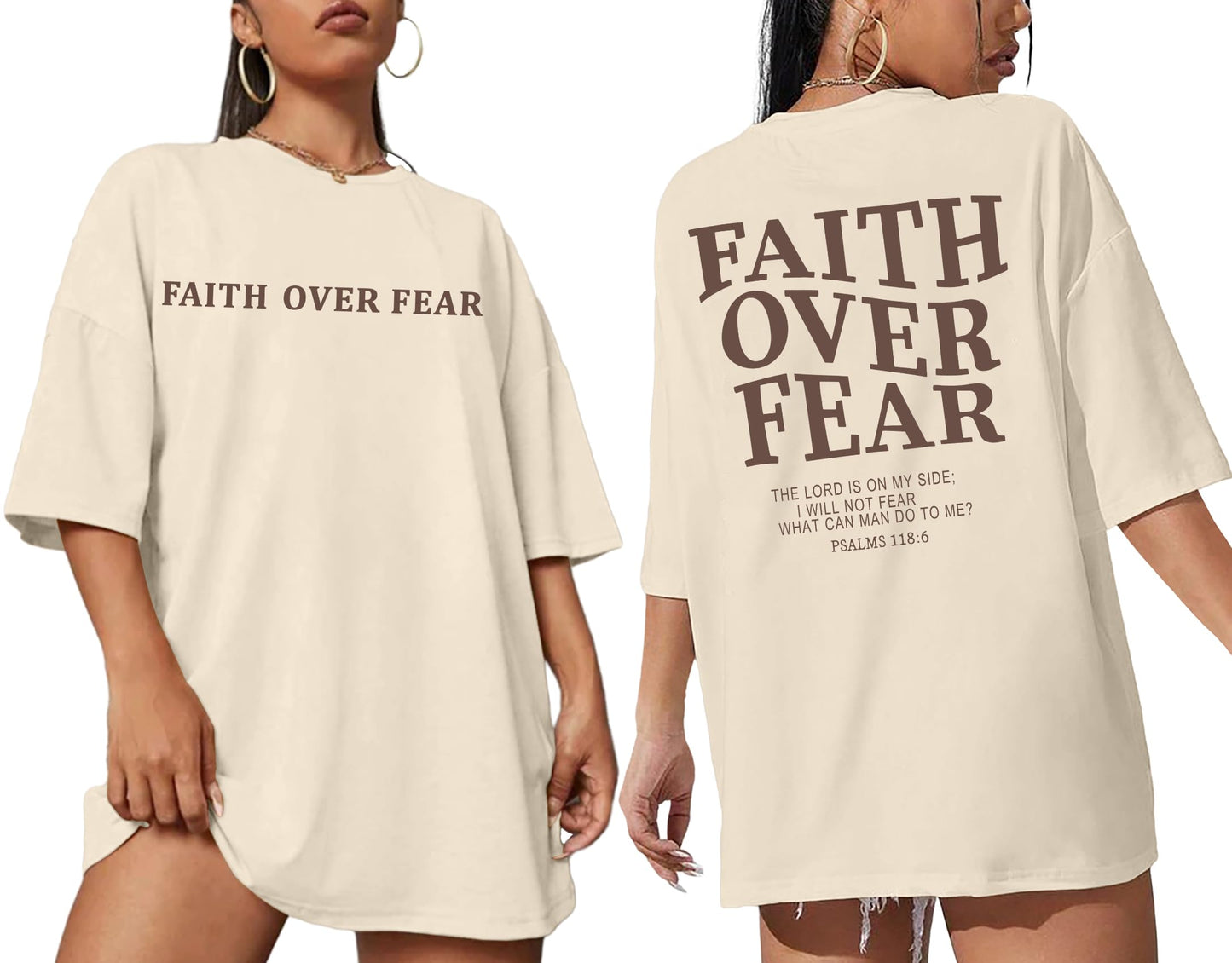 Oversized Tshirts for Women Christian Shirts Faith Over Fear Shirt Short Sleeve Jesus Tees Loose Casual Religious Tops