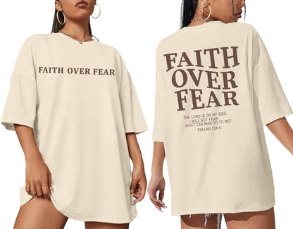 Oversized Tshirts for Women Christian Shirts Faith Over Fear Shirt Short Sleeve Jesus Tees Loose Casual Religious Tops