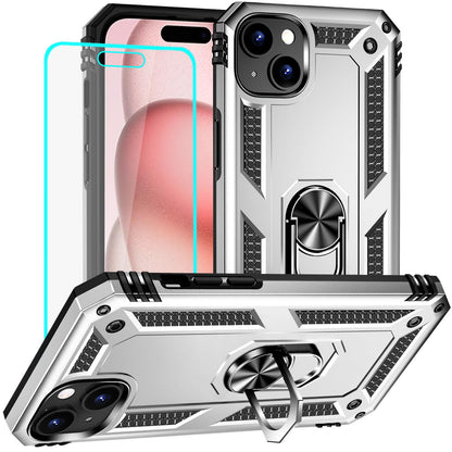 Yiakeng for iPhone 15 Case: iPhone 15 Phone Case with HD Screen Protector - Military Grade Protective Cases with Ring for iPhone 15(Blue)