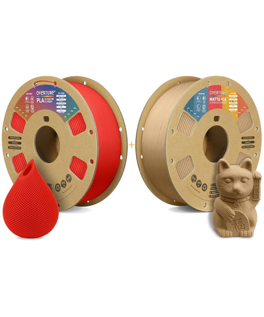 OVERTURE Red PLA and Brown Matte PLA Filament fit Most FDM 3D Printers, 1kg per Spool, Pack of 2