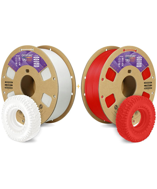 OVERTURE 3D Printer Filament 2kg, TPU Filament Fit Most FDM 3D Printers, 1kg per Spool, Pack of 2, TPU White+TPU Red