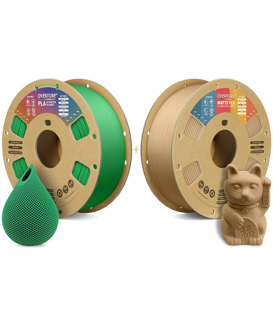 OVERTURE Green PLA and Brown Matte PLA Filament fit Most FDM 3D Printers, 1kg per Spool, Pack of 2