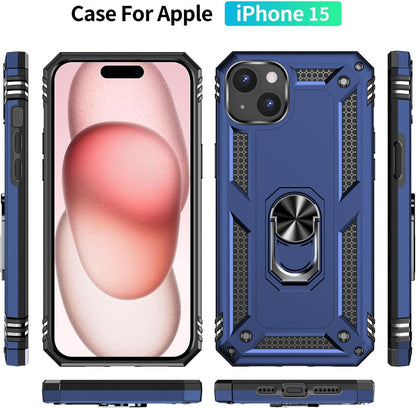 Yiakeng for iPhone 15 Case: iPhone 15 Phone Case with HD Screen Protector - Military Grade Protective Cases with Ring for iPhone 15(Blue)