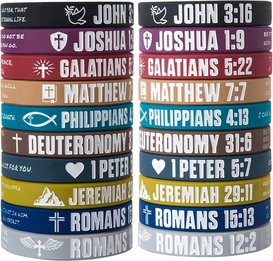 12 Pieces Christian Bible Verses Silicone Wristbands-Popular Bible Verses Faith Rubber Bracelets-Religious Gifts-Jesus Bracelets for Men Women