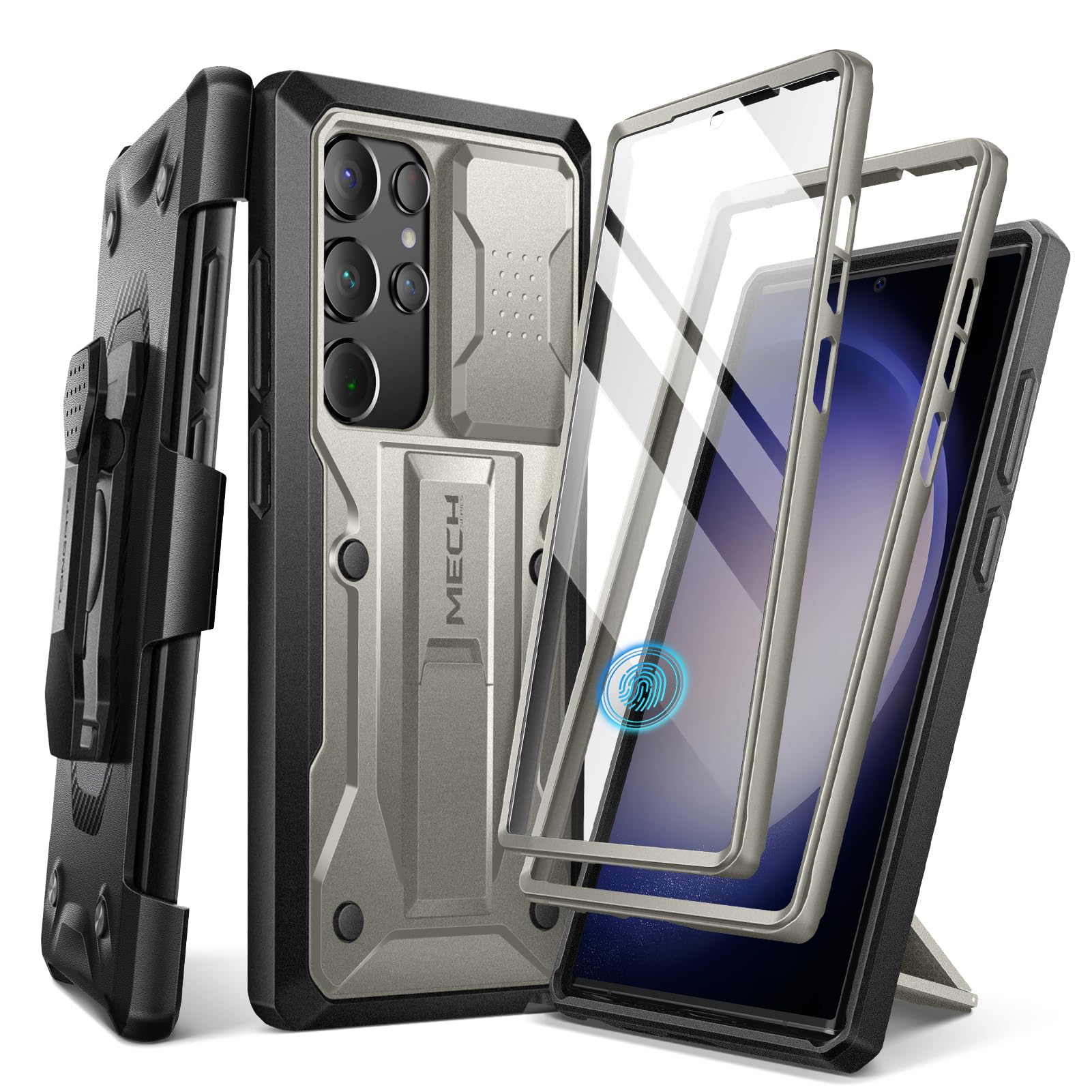 TONGATE for Samsung Galaxy S23 Ultra Case, [Built-in Slide Camera Cover & Screen Protector] [2 Front Frame] Military Grade Shockproof S23 Ultra Phone Case with Kickstand & Belt-Clip 6.8", Black