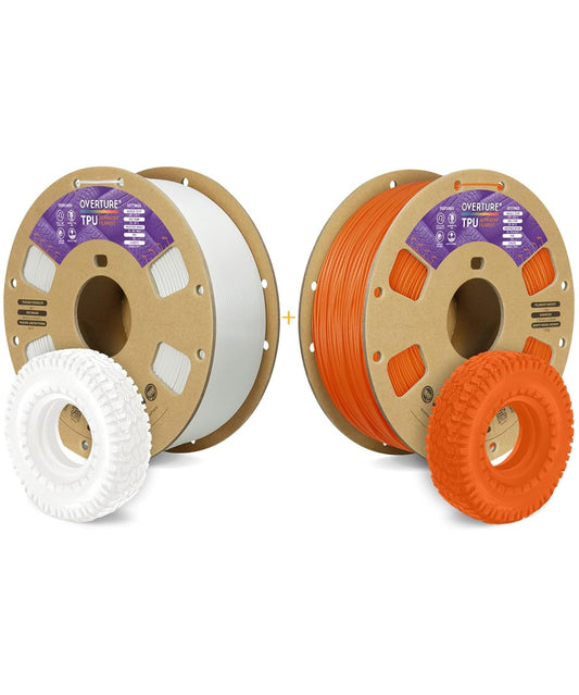 OVERTURE 3D Printer Filament 2kg, TPU Filament Fit Most FDM 3D Printers, 1kg per Spool, Pack of 2, TPU White+TPU Orange