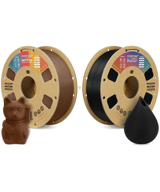 OVERTURE 3D Printer Filament 2kg, Matte PLA Filament and PLA Filament Fit Most FDM 3D Printers, 1kg per Spool, Pack of 2,Matte PLA Chocolate+PLA Black