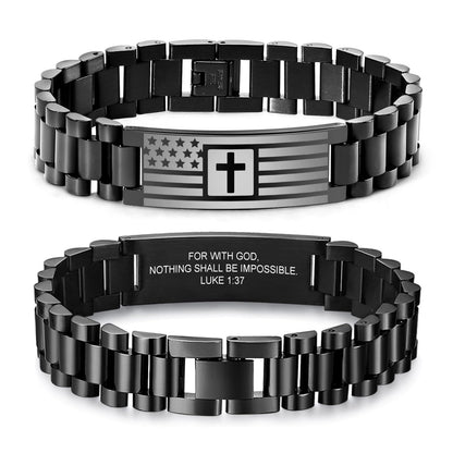 VNOX Personalized Religious Jewelry-Engraved Inspirational Christian Faith Bible Verse Quote Wristbands Elegant Link Bracelet Encouragement Gift,Cassic Watch Band Strap Design