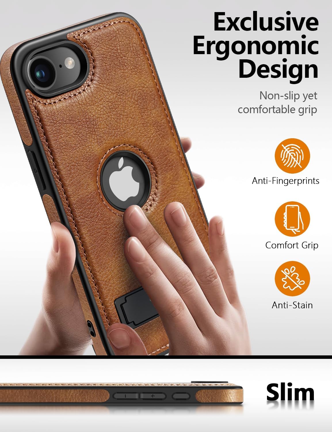 Magnetic for iPhone 16e Leather Case,Built-in Invisible Stand [Compatible with Magsafe] Protective Slim Kickstand Phone Cover Compatible with iPhone 16e (2025) 6.1" (Brown)