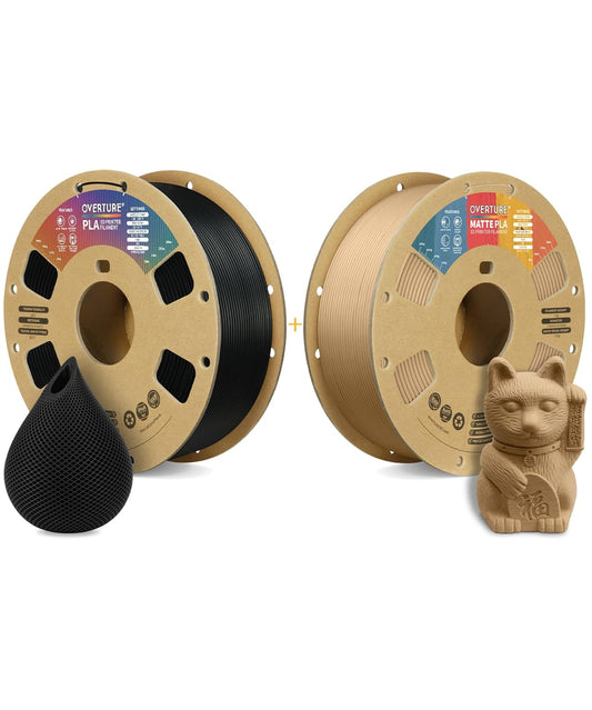 OVERTURE Black PLA and Brown Matte PLA Filament, Fit Most FDM 3D Printers, 1kg per Spool, Pack of 2