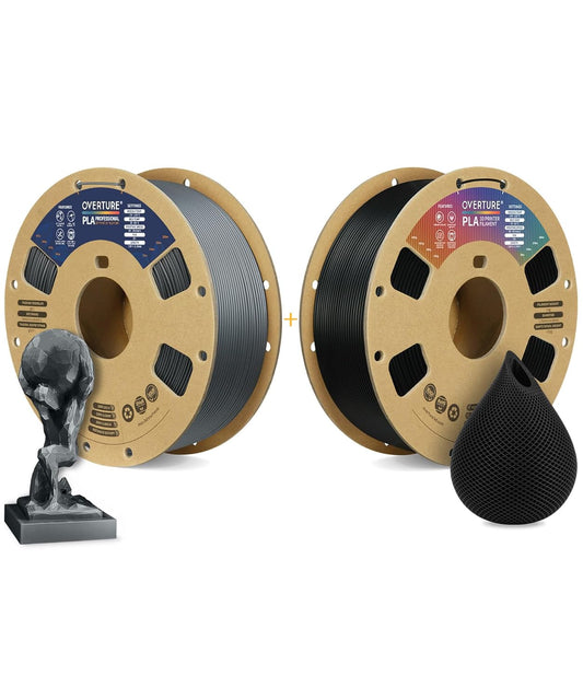 OVERTURE 3D Printer Filament 2kg, PLA Plus Filament and PLA Filament Fit Most FDM 3D Printers, 1kg per Spool, Pack of 2, PLA Plus Space Gray+PLA Black