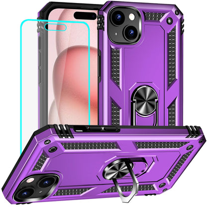 Yiakeng for iPhone 15 Case: iPhone 15 Phone Case with HD Screen Protector - Military Grade Protective Cases with Ring for iPhone 15(Blue)