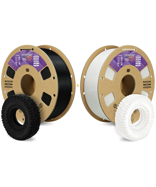 OVERTURE 3D Printer Filament 2kg, TPU, 1kg per Spool, Pack of 2, Black & White