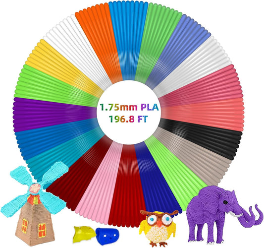 Geeetech 20 Colors PLA 3D Pen Filament Refills, 1.75mm 3D Pen Filament, Each Color 9.84ft, Total 196.8ft, Pack with 2 Finger Caps and 200+ Stencils eBook, Compatible with SCRIB3D MYNT3D 3D Pens