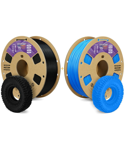 OVERTURE 3D Printer Filament 2kg, TPU, 1kg per Spool, Pack of 2, Black & Digital Blue