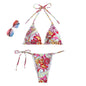Triangle Printed Bikini For Women With Separate System And Hanging Neck Swimsuit